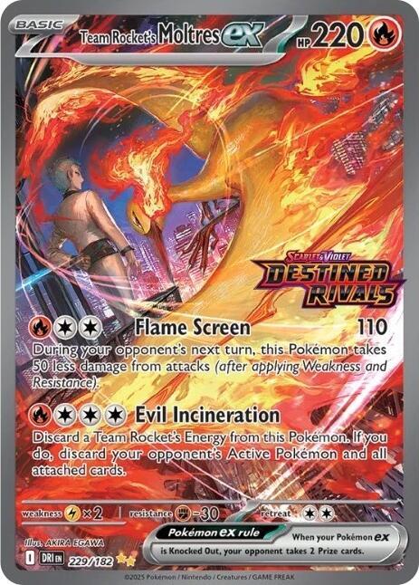 Pokémon Team Rocket's Moltres ex - 229/182 #229/182 Miscellaneous Cards & Products Destined Rivals Stamp Holofoil Near Mint English Trading Card — catalog front, TCGplayer SKU 9018518