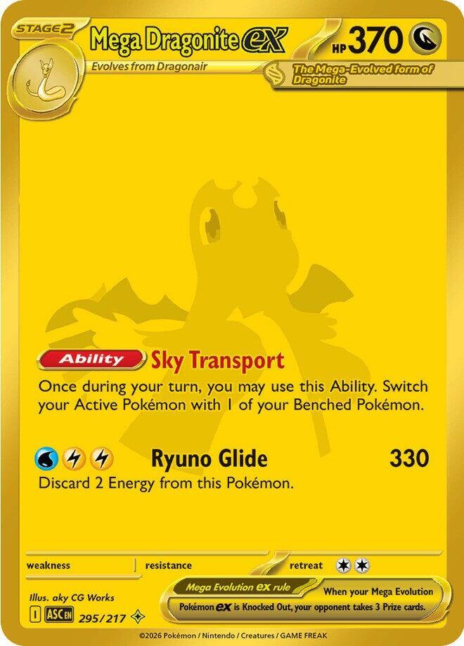 Pokémon Mega Dragonite ex #295/217 ME: Ascended Heroes Mega Hyper Rare Holofoil Near Mint English Trading Card — catalog front, TCGplayer SKU 9126082
