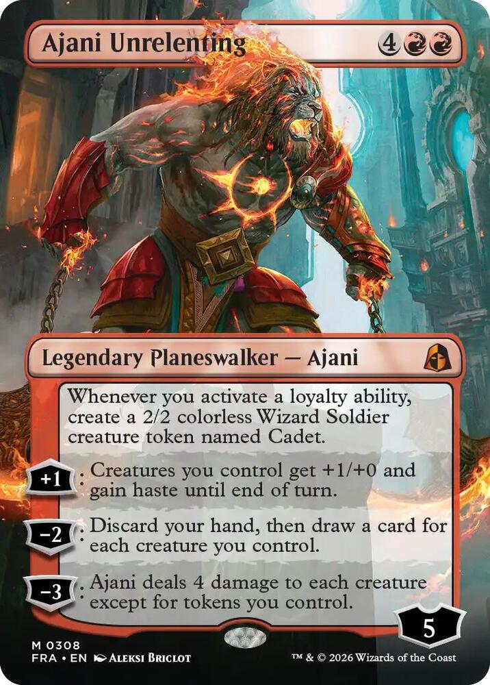Magic Ajani Unrelenting #308 Reality Fracture Borderless Foil Near Mint English Trading Card — catalog front, TCGplayer SKU 9411522