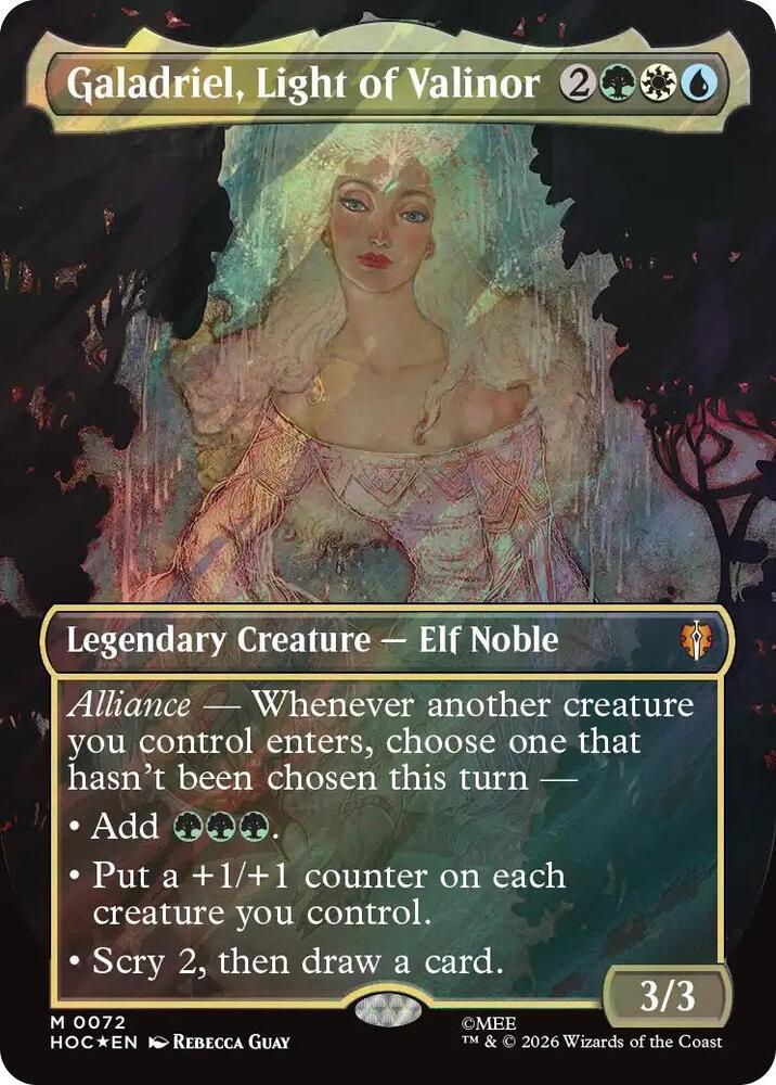 Magic Galadriel, Light of Valinor (Borderless) #72 The Hobbit: Eternal-Legal Surge Foil Foil Near Mint English Trading Card — catalog front, TCGplayer SKU 9445455