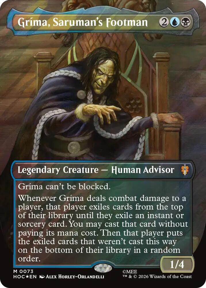 Magic Grima, Saruman's Footman (Borderless) #73 The Hobbit: Eternal-Legal Surge Foil Foil Near Mint English Trading Card — catalog front, TCGplayer SKU 9445475