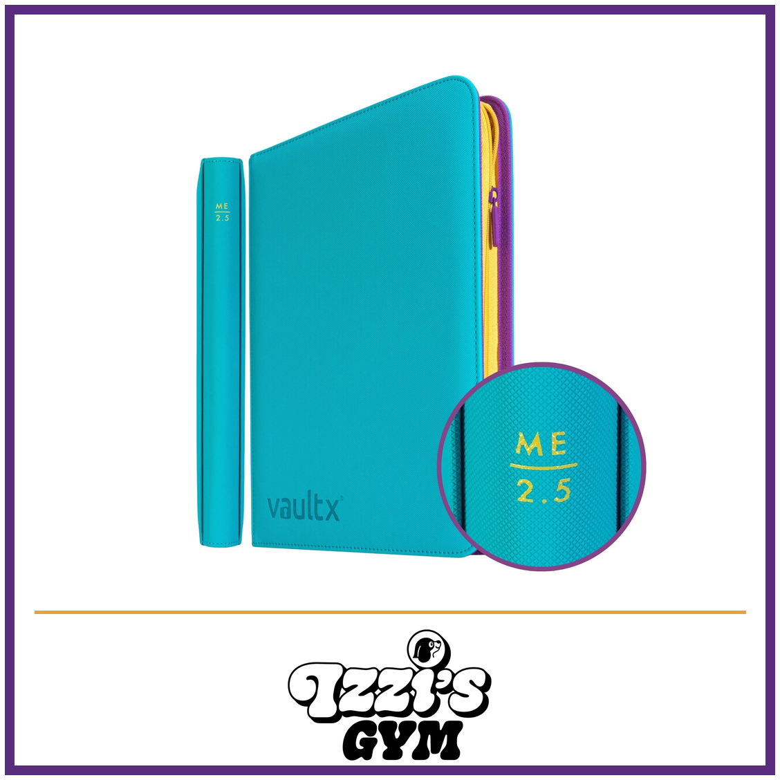 Vault X 9-Pocket Exo-Tec Zip Binder ME2.5 — ME2.5 (Restock), manufacturer front-cover photo in approved Izzi’s Gym frame