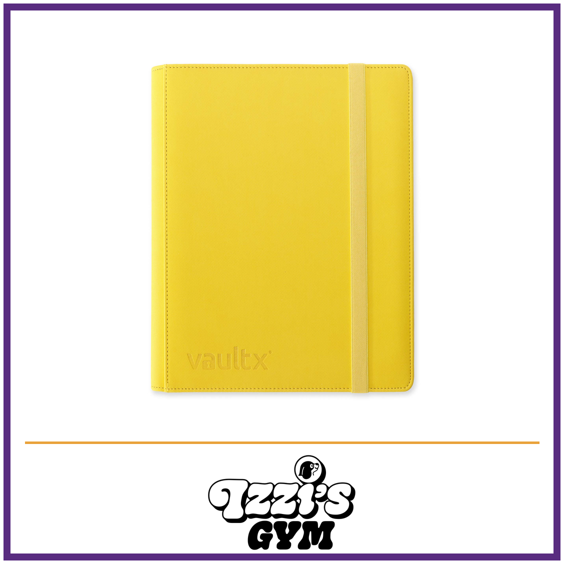 Vault X 9-Pocket Exo-Tec Strap Binder — Sunrise Yellow, manufacturer front-cover photo in approved Izzi’s Gym frame
