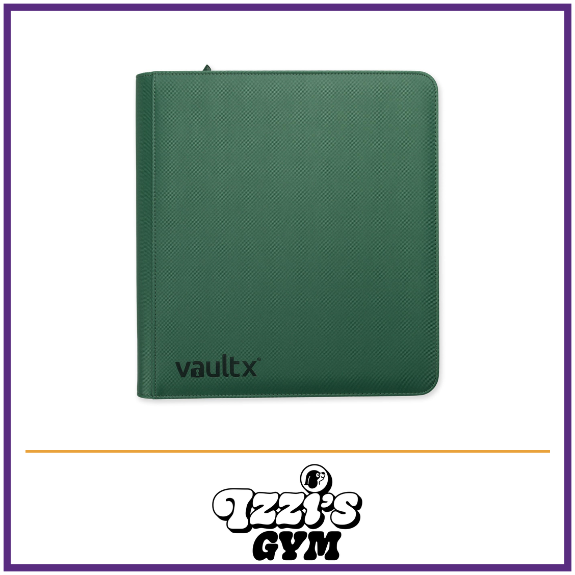 Vault X 12-Pocket Exo-Tec Zip Binder Metallic Green — Metallic Green, manufacturer front-cover photo in approved Izzi’s Gym frame