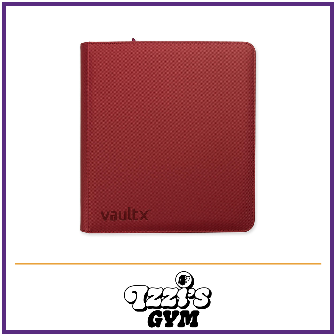 Vault X 12-Pocket Exo-Tec Zip Binder Metallic Red — Metallic Red, manufacturer front-cover photo in approved Izzi’s Gym frame