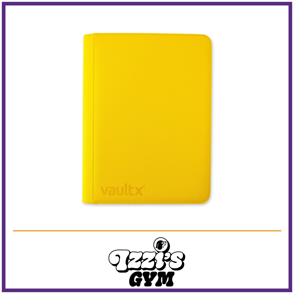 Vault X 16-Pocket Exo-Tec Zip Binder XXL — Sunrise Yellow, manufacturer front-cover photo in approved Izzi’s Gym frame