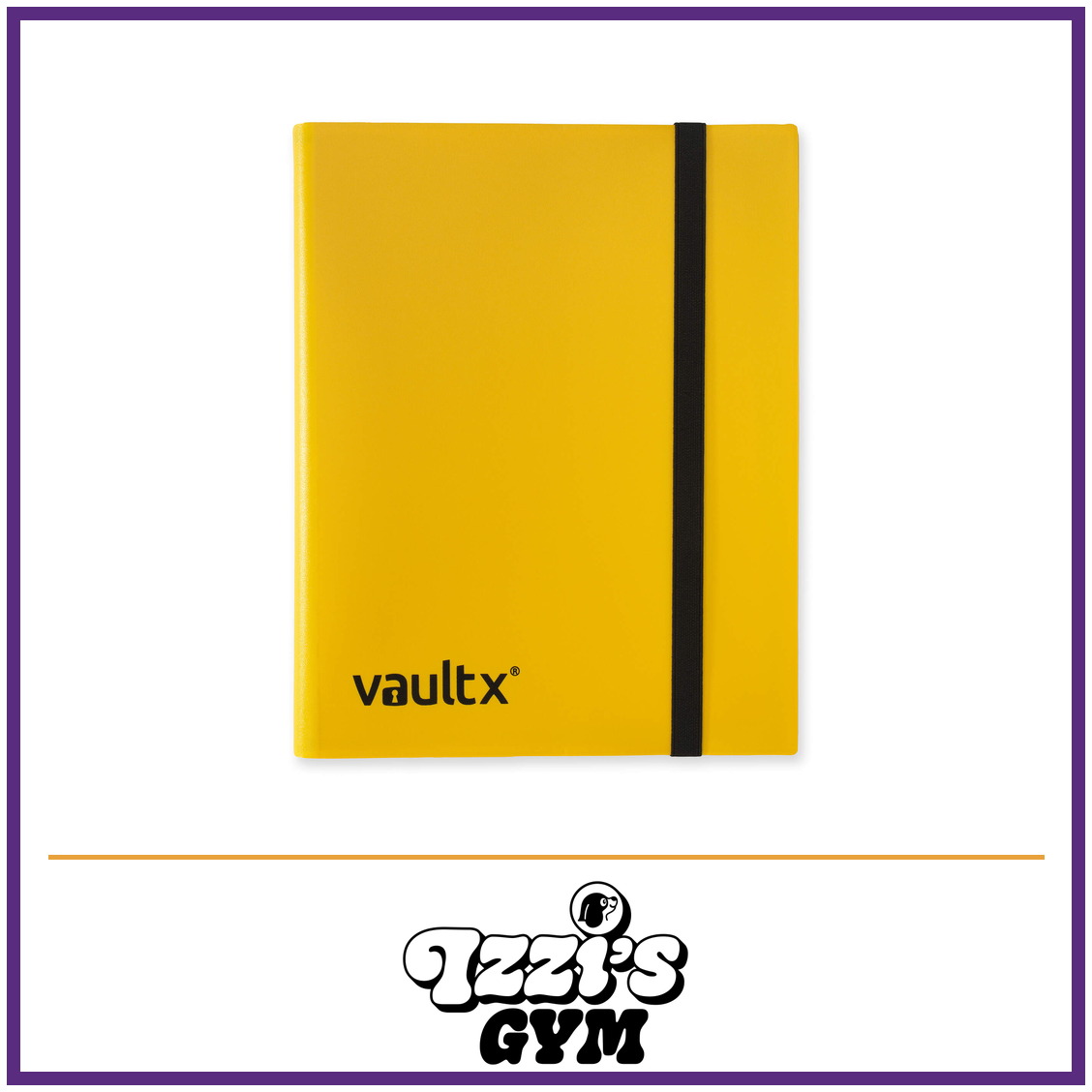 Vault X 9-Pocket Strap Binder — Yellow, manufacturer front-cover photo in approved Izzi’s Gym frame