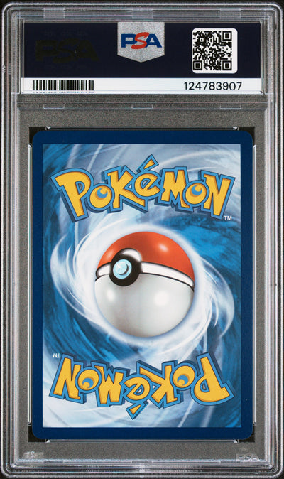 Pokémon Mew V #251 Sword & Shield Fusion Strike Full Art 2021 English PSA 10, back of PSA slab with certification label, cert 124783907