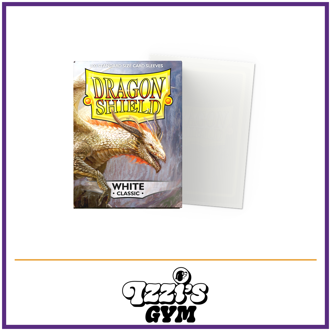 Dragon Shield White - Classic Sleeves - Standard-Size - 100 Count — New product photo with the approved Izzi’s Gym logo