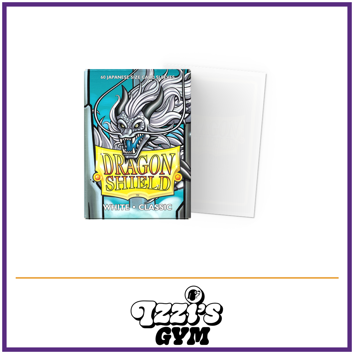 Dragon Shield White - Classic Sleeves - Japanese-Size - 60 Count — New product photo with the approved Izzi’s Gym logo