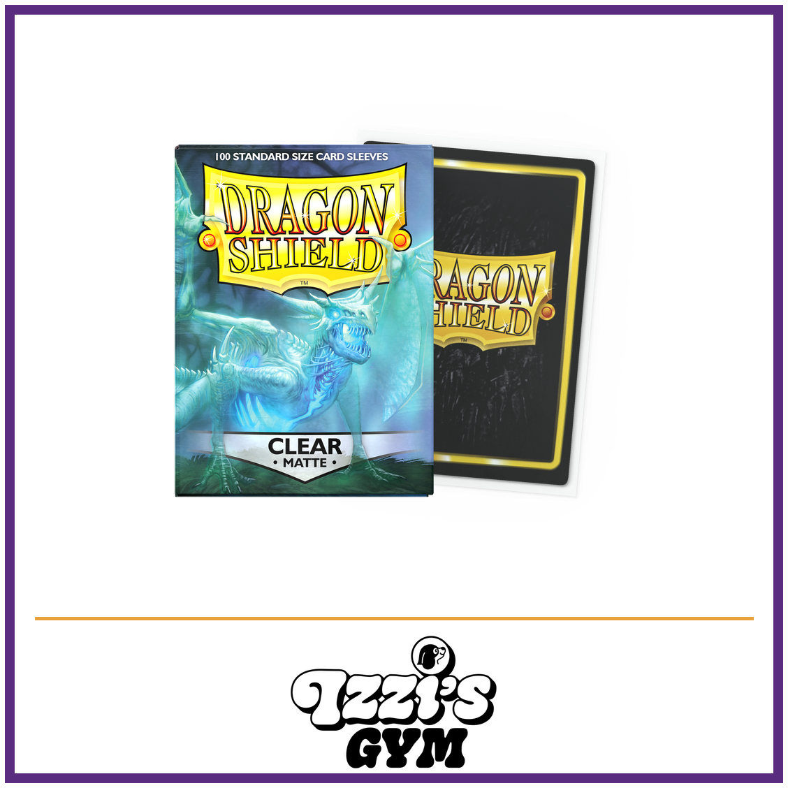 Dragon Shield Clear - Matte Sleeves - Standard-Size - 100 Count — New product photo with the approved Izzi’s Gym logo