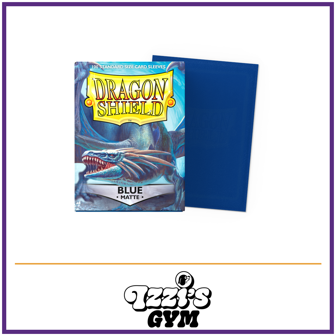 Dragon Shield Blue - Matte Sleeves - 100 Count — New product photo with the approved Izzi’s Gym logo