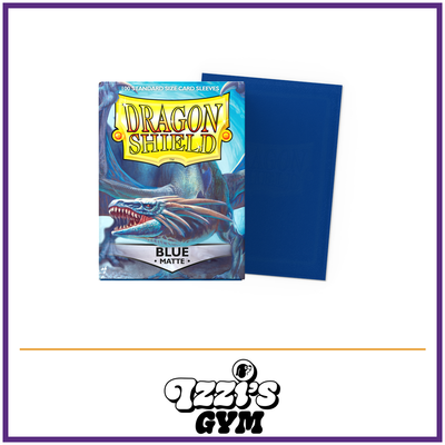 Dragon Shield Blue - Matte Sleeves - 100 Count — New product photo with the approved Izzi’s Gym logo