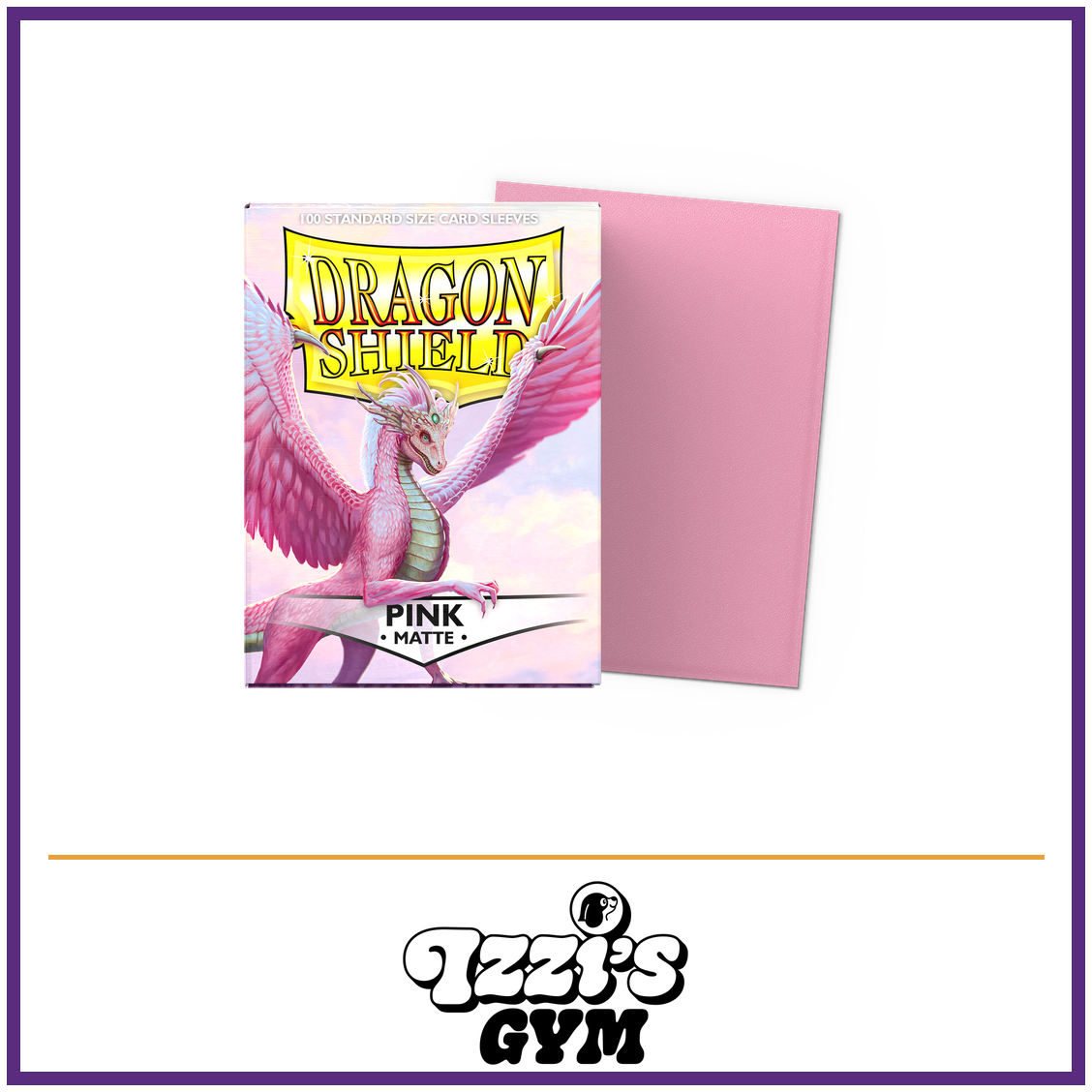 Dragon Shield Pink - Matte Sleeves - Standard-Size - 100 Count — New product photo with the approved Izzi’s Gym logo