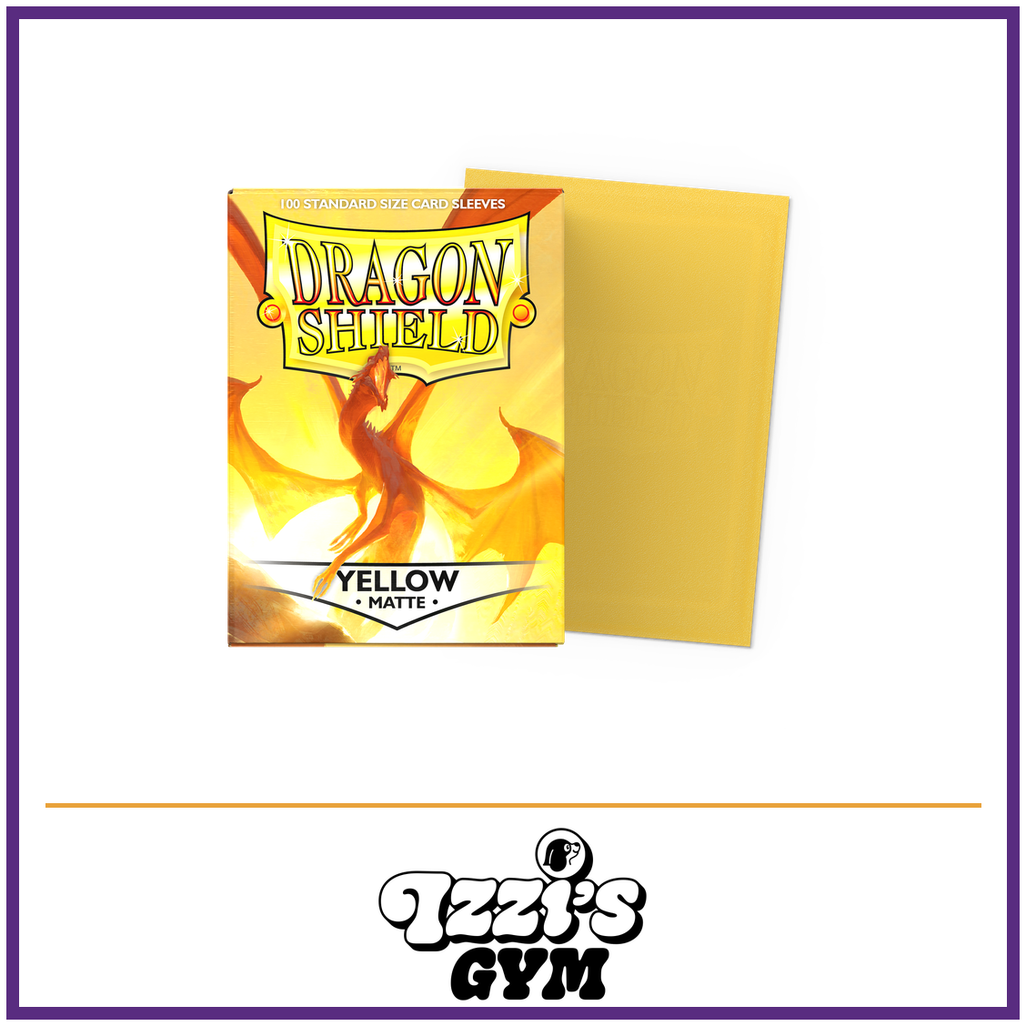 Dragon Shield Yellow - Matte Sleeves - Standard-Size - 100 Count — New product photo with the approved Izzi’s Gym logo