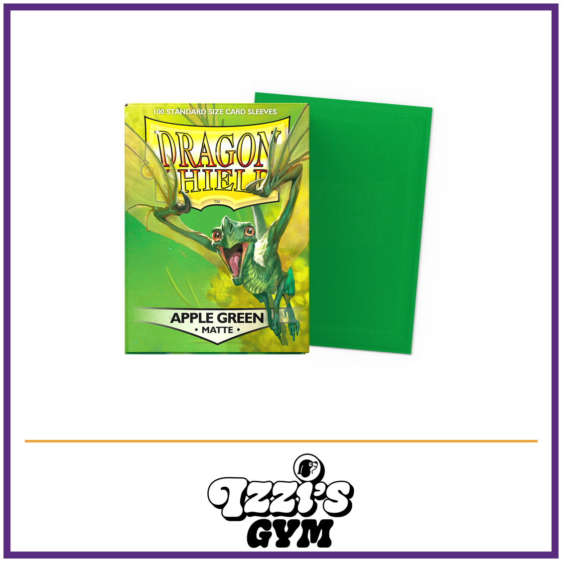 Dragon Shield Apple Green - Matte Sleeves - Standard-Size - 100 Count — New product photo with the approved Izzi’s Gym logo