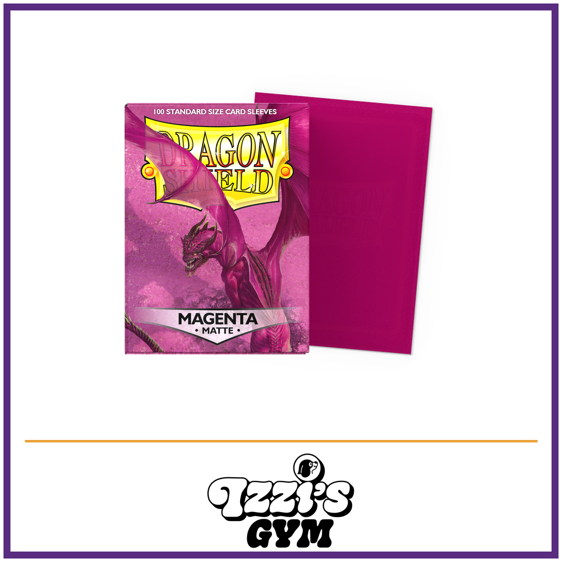 Dragon Shield Magenta - Matte Sleeves - Standard-Size - 100 Count — New product photo with the approved Izzi’s Gym logo