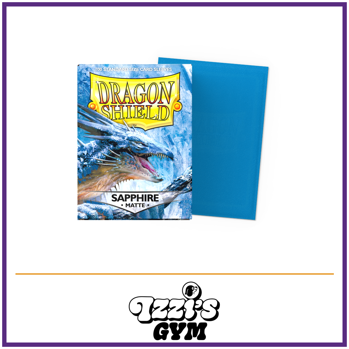 Dragon Shield Sapphire - Matte Sleeves - Standard-Size - 100 Count — New product photo with the approved Izzi’s Gym logo