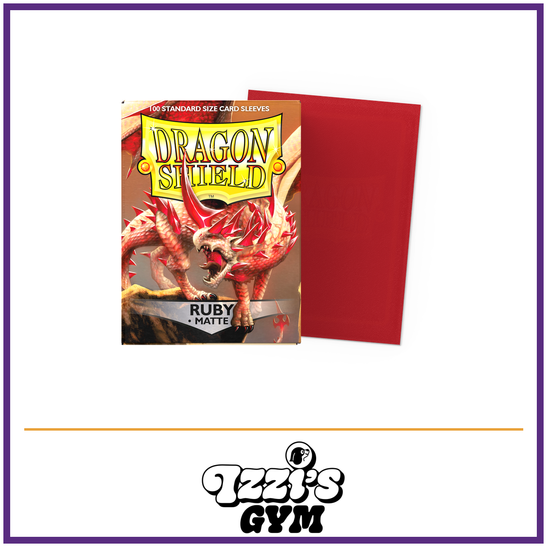 Dragon Shield Ruby - Matte Sleeves - Standard-Size - 100 Count — New product photo with the approved Izzi’s Gym logo