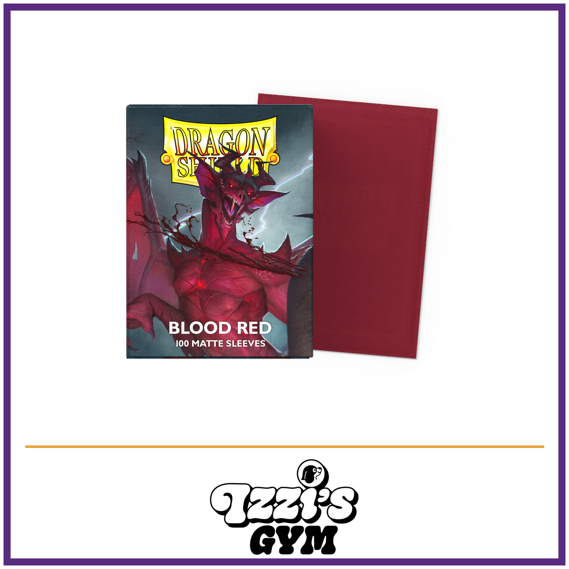 Dragon Shield Blood Red - Matte Sleeves - Standard-Size - 100 Count — New product photo with the approved Izzi’s Gym logo