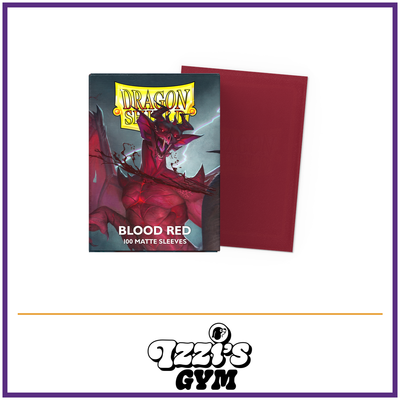 Dragon Shield Blood Red - Matte Sleeves - Standard-Size - 100 Count — New product photo with the approved Izzi’s Gym logo