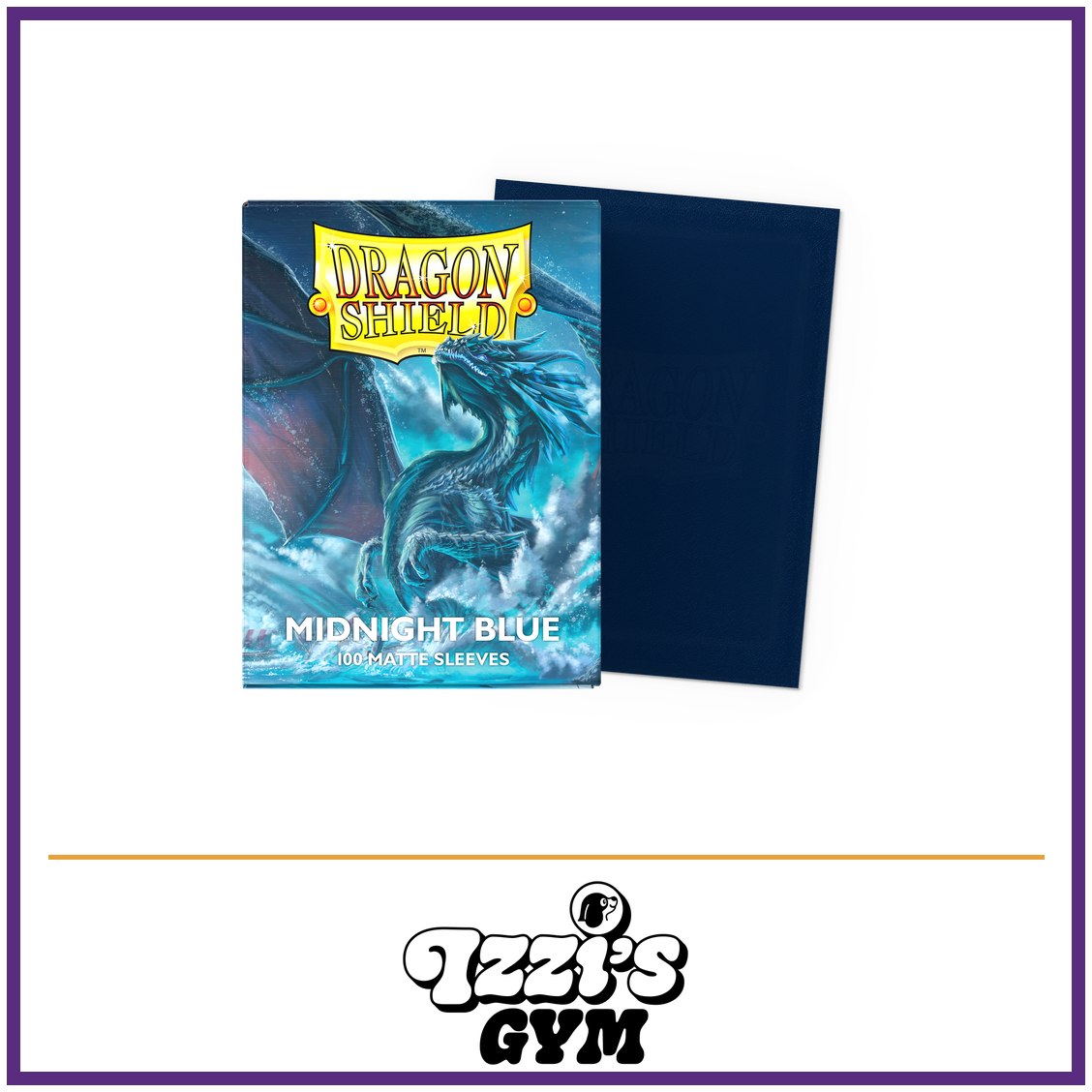 Dragon Shield Midnight Blue - Matte Sleeves - Standard-Size - 100 Count — New product photo with the approved Izzi’s Gym logo