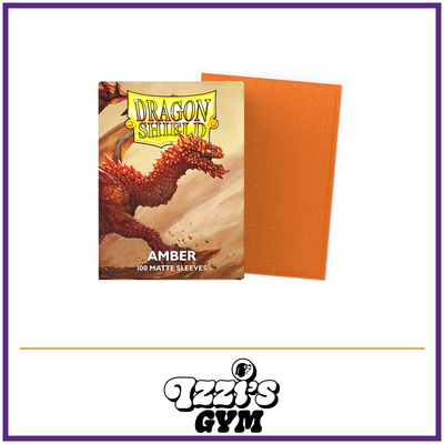Dragon Shield Amber - Matte Sleeves - Standard-Size - 100 Count — New product photo with the approved Izzi’s Gym logo