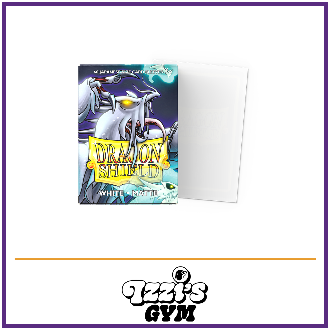 Dragon Shield White - Matte Sleeves - Japanese-Size - 60 Count — New product photo with the approved Izzi’s Gym logo