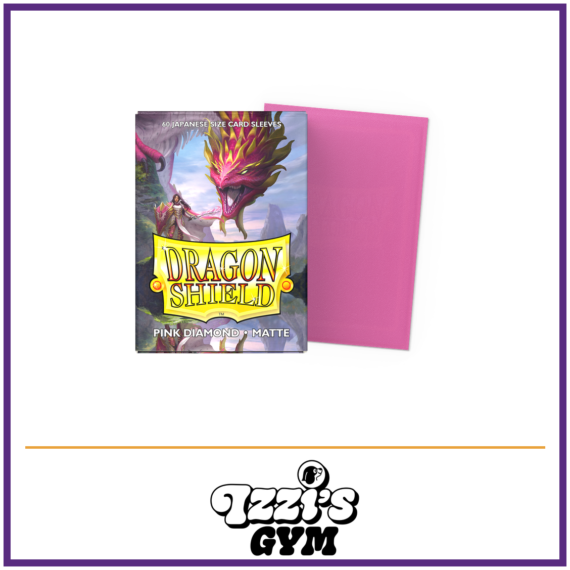 Dragon Shield Pink Diamond - Matte Sleeves - Japanese-Size - 60 Count — New product photo with the approved Izzi’s Gym logo