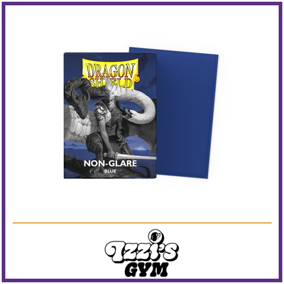 Dragon Shield Blue - Non-Glare - Matte Sleeves - 100 Count — New product photo with the approved Izzi’s Gym logo