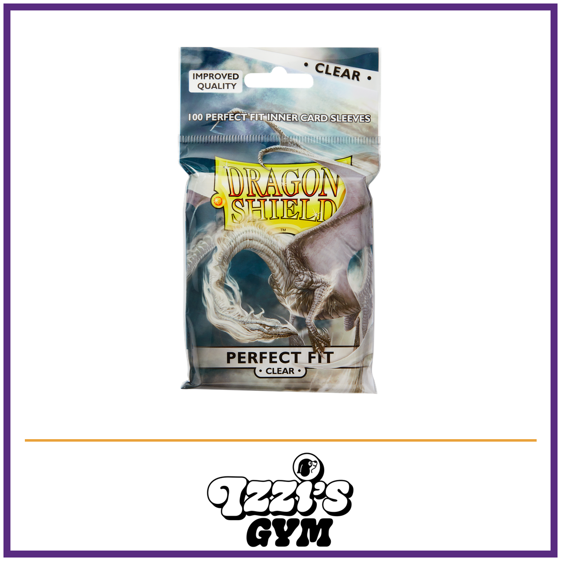 Dragon Shield Clear - Toploading Perfect Fit Sleeves - 100 Count — New product photo with the approved Izzi’s Gym logo