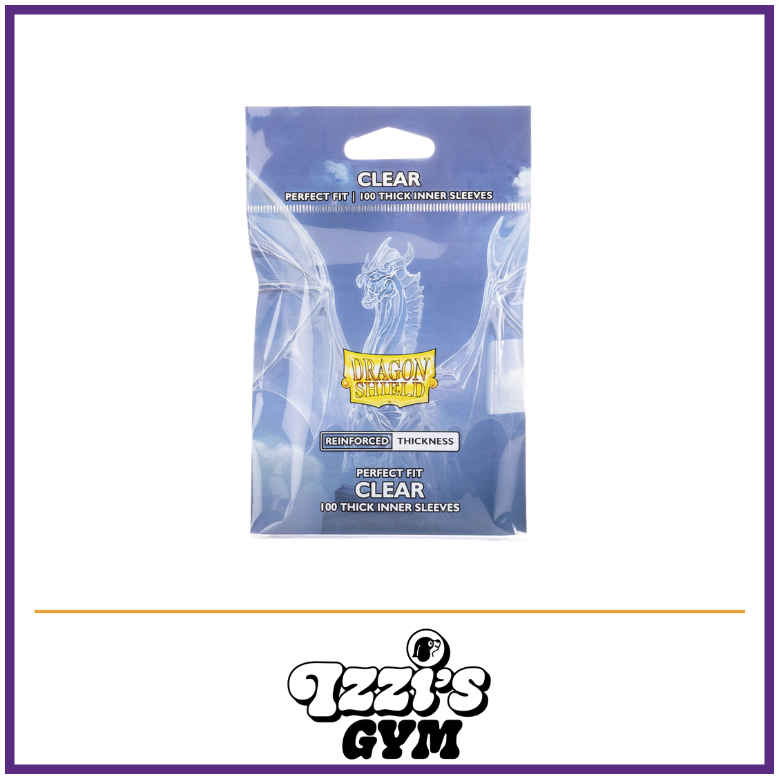 Dragon Shield Perfect Fit - Thick Inner Sleeves - Clear - 100 Count — New product photo with the approved Izzi’s Gym logo
