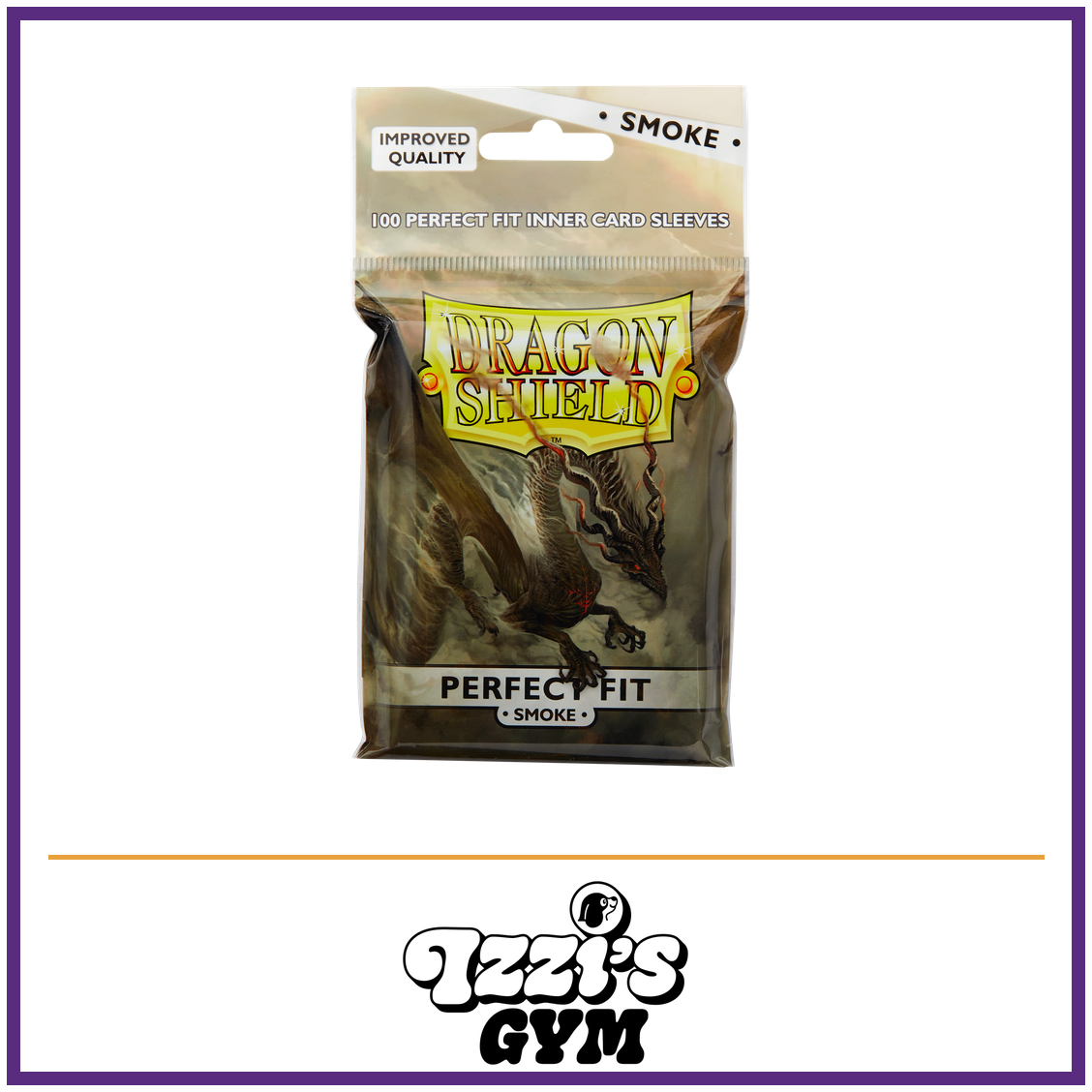 Dragon Shield Smoke - Toploading Perfect Fit Sleeves - 100 Count — New product photo with the approved Izzi’s Gym logo
