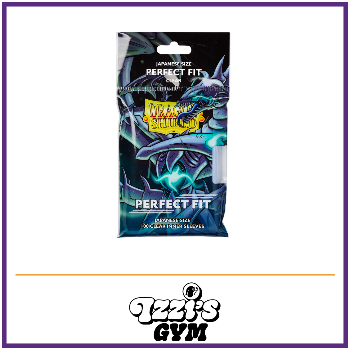 Dragon Shield Clear - Toploading Perfect Fit Sleeves — New product photo with the approved Izzi’s Gym logo