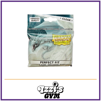 Dragon Shield Clear - Sideloading Perfect Fit Sleeves - 100 Count — New product photo with the approved Izzi’s Gym logo