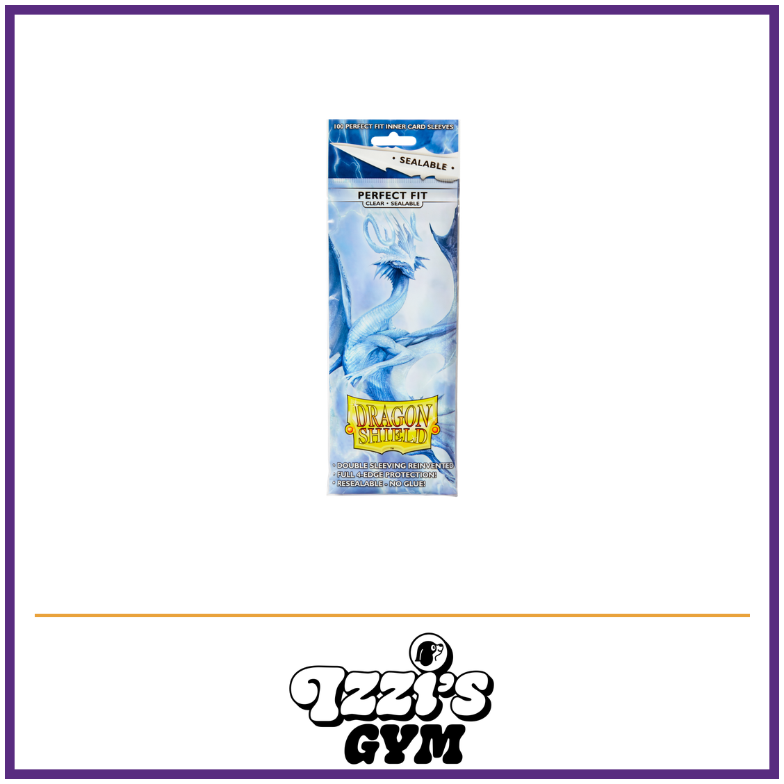 Dragon Shield Clear - Sealable Perfect Fit Sleeves - 100 Count — New product photo with the approved Izzi’s Gym logo