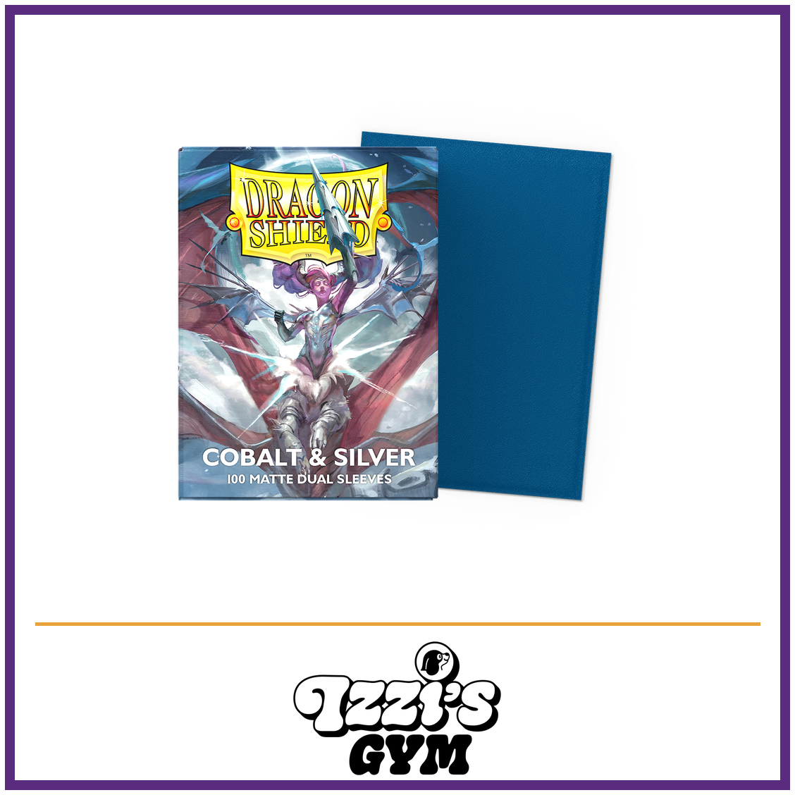 Dragon Shield Cobalt & Silver - Matte Dual Sleeves - 100 Count — New product photo with the approved Izzi’s Gym logo