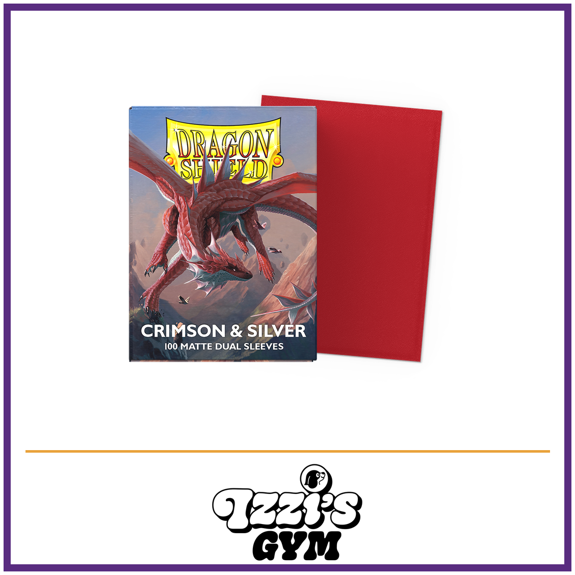 Dragon Shield Crimson & Silver - Matte Dual Sleeves - 100 Count — New product photo with the approved Izzi’s Gym logo
