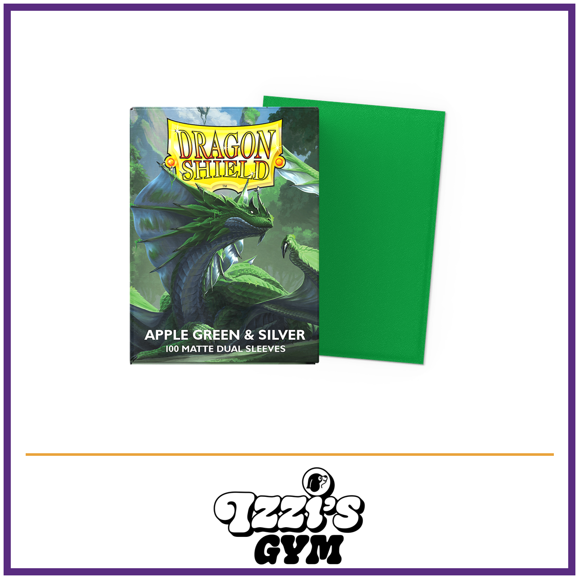 Dragon Shield Apple Green & Silver - Matte Dual Sleeves - 100 Count — New product photo with the approved Izzi’s Gym logo