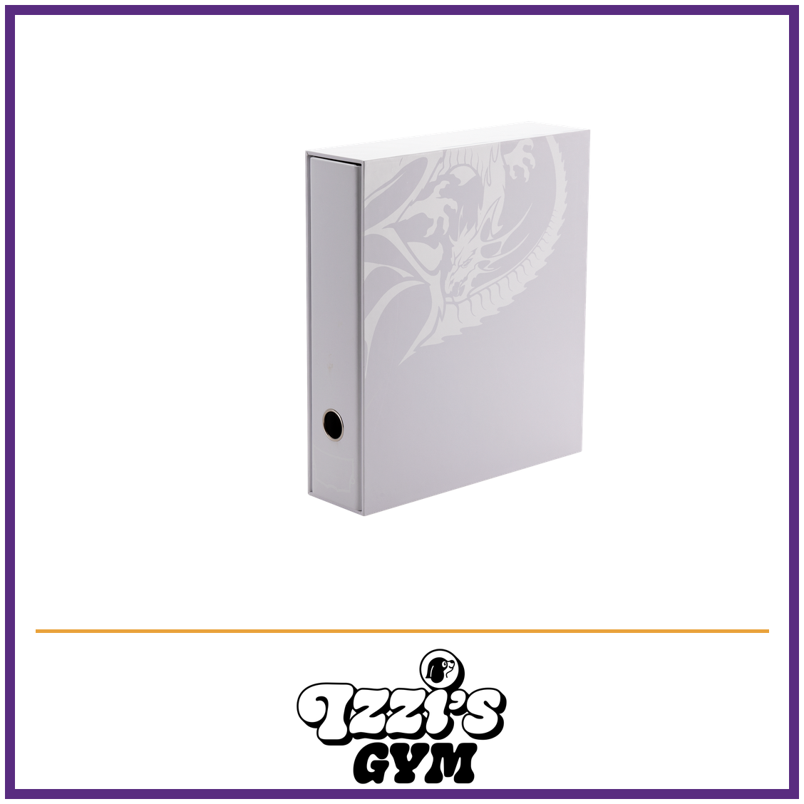 Dragon Shield Sanctuary Slipcase Binder - White — New product photo with the approved Izzi’s Gym logo