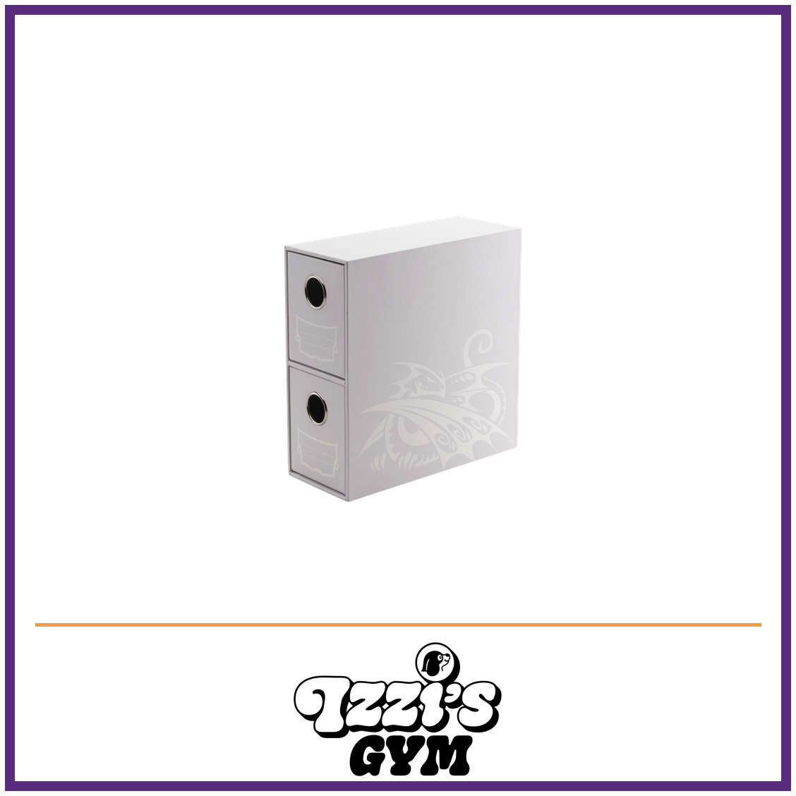 Dragon Shield Fortress - 2-Card Drawers Vertical - White — New product photo with the approved Izzi’s Gym logo
