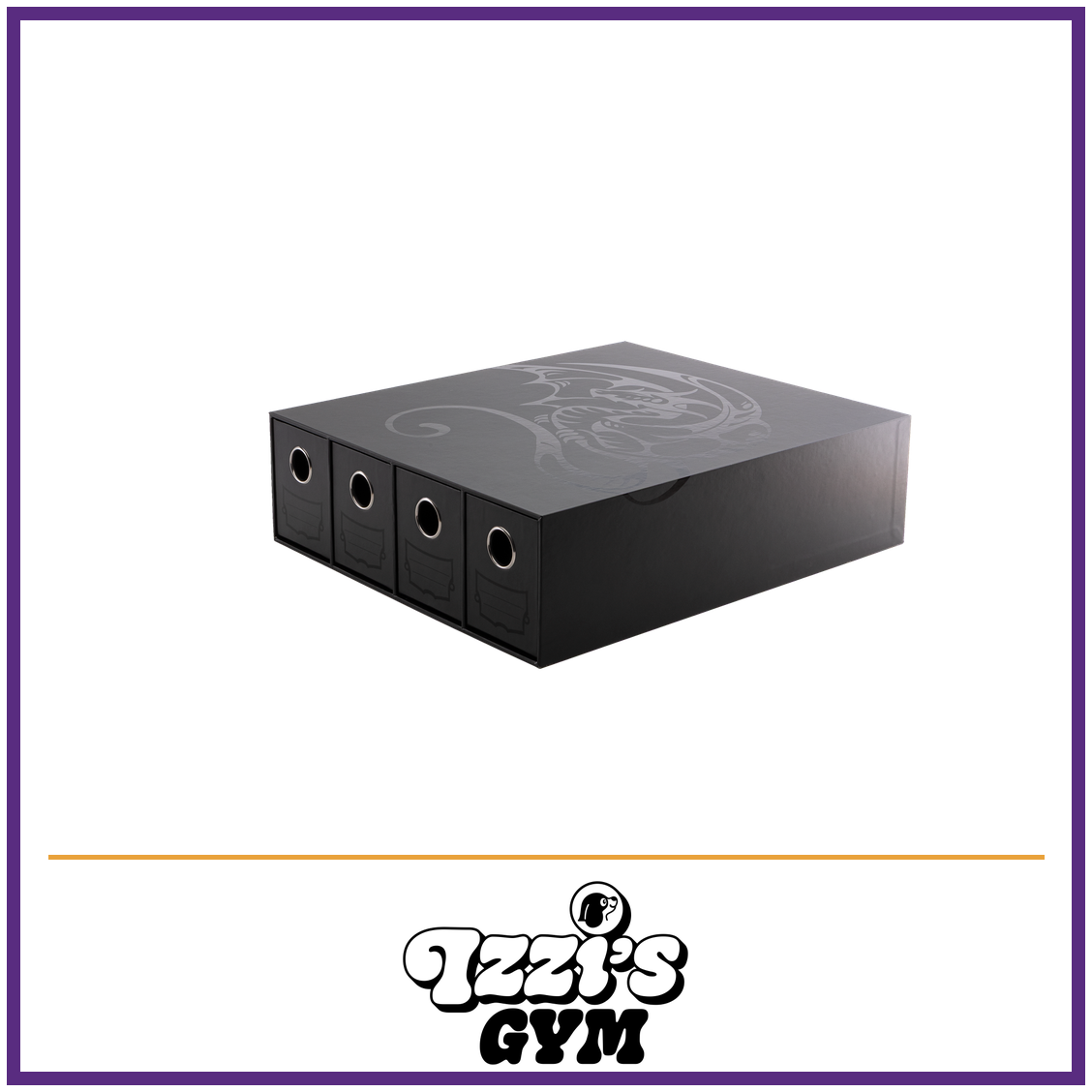 Dragon Shield Fortress - 4-Card Drawers Horizontal - Black — New product photo with the approved Izzi’s Gym logo