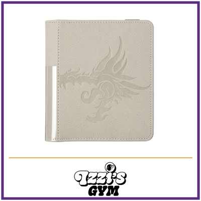 Dragon Shield Card Codex Portfolio 80 - Ashen White — New product photo with the approved Izzi’s Gym logo