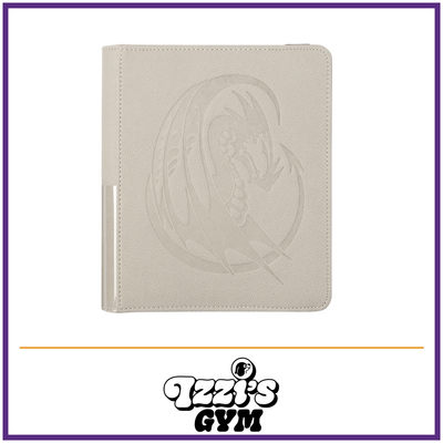 Dragon Shield Card Codex Portfolio 160 - Ashen White — New product photo with the approved Izzi’s Gym logo