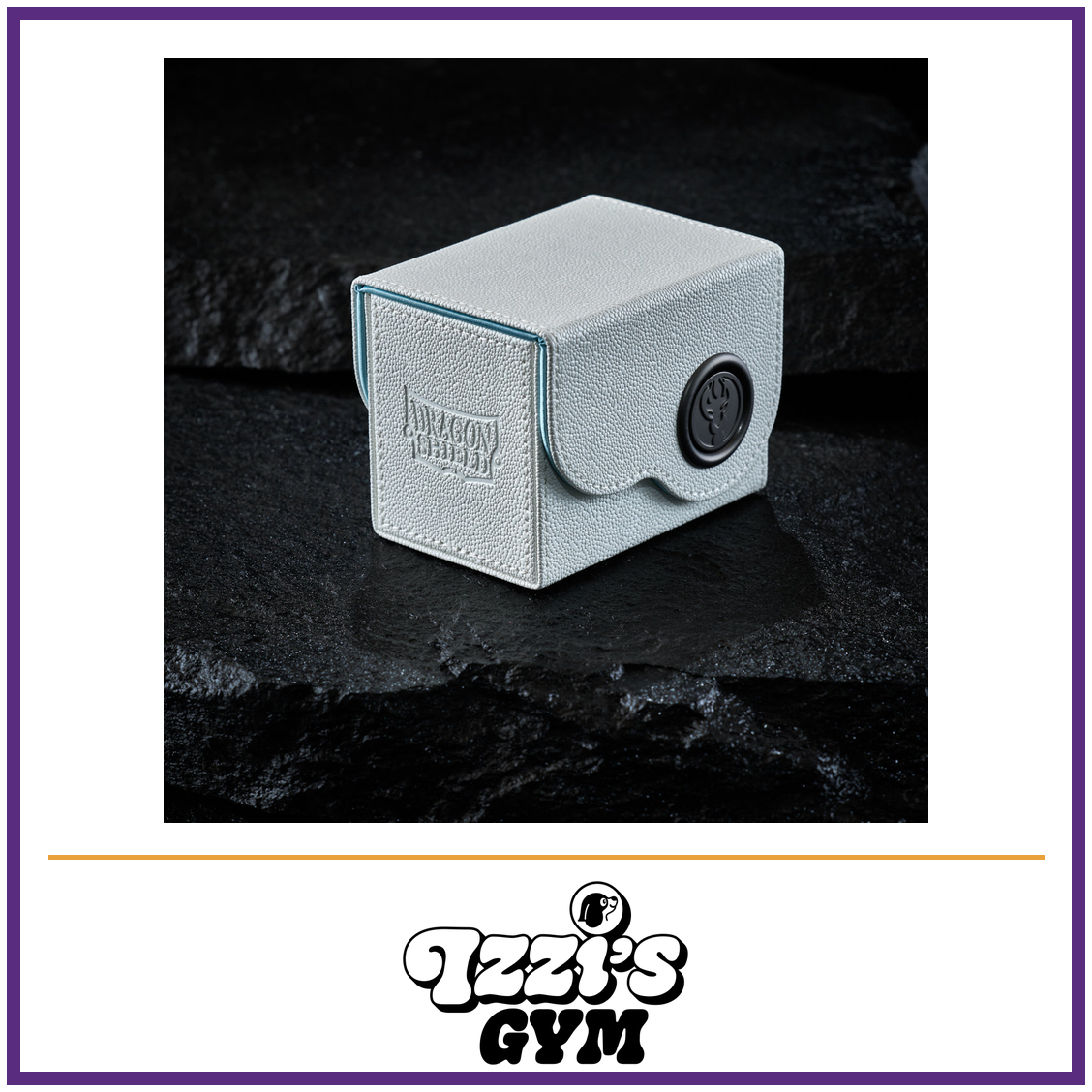 Dragon Shield Dragon Box 80+ White & Aqua — New product photo with the approved Izzi’s Gym logo