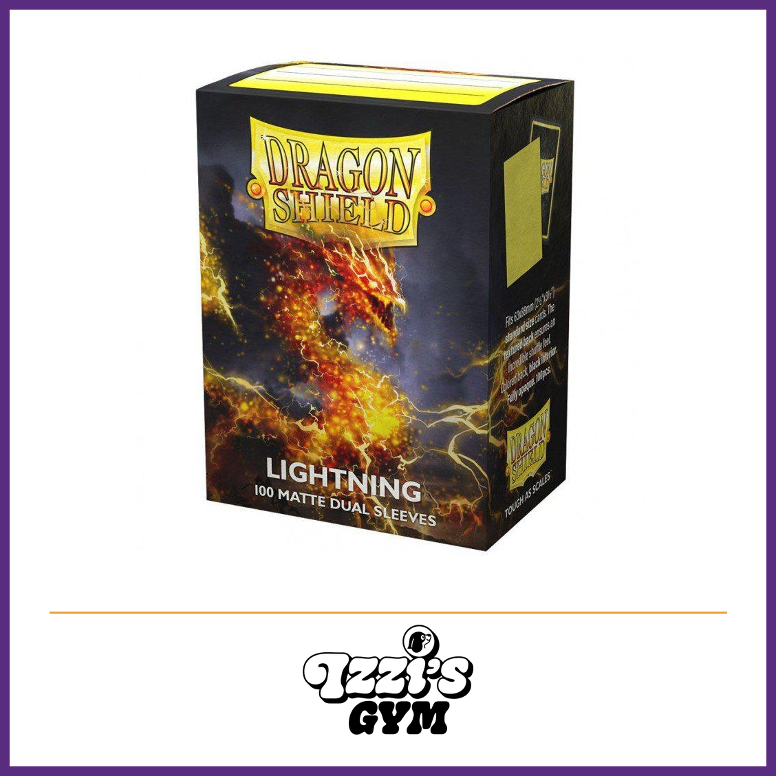 Dragon Shield Dual Matte Lightning Standard Card Sleeves – 100 Count product photo with Izzi's Gym purple frame and logo