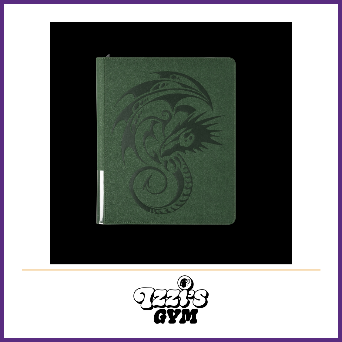 Dragon Shield Card Codex Zipster Regular Binder – Forest Green product photo with Izzi's Gym purple frame and logo