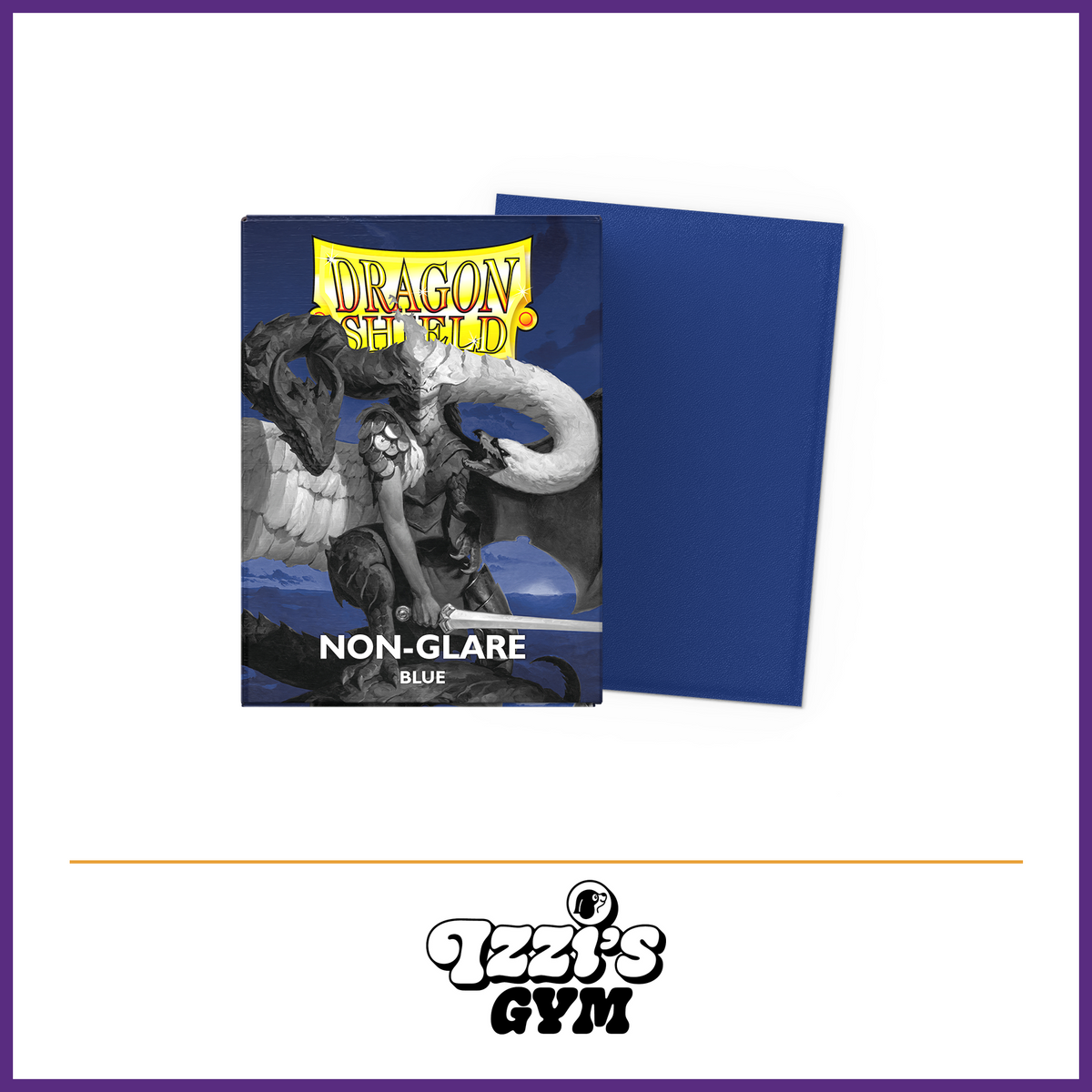 Dragon Shield Matte Non-Glare Blue Standard Card Sleeves – 100 Count product photo with Izzi's Gym purple frame and logo