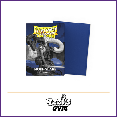 Dragon Shield Matte Non-Glare Blue Standard Card Sleeves – 100 Count product photo with Izzi's Gym purple frame and logo