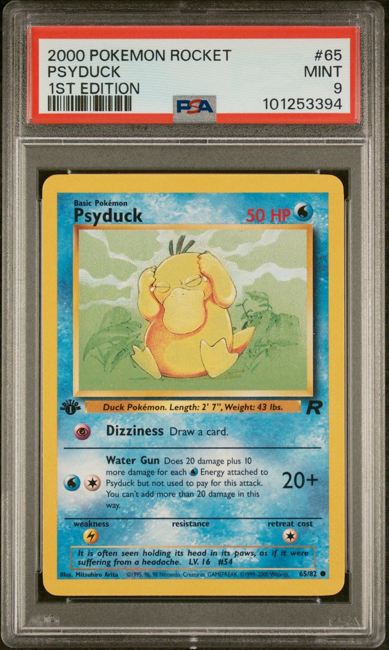 2000 Pokemon Rocket 65 Psyduck 1st Edition — PSA 9, cert 101253394
